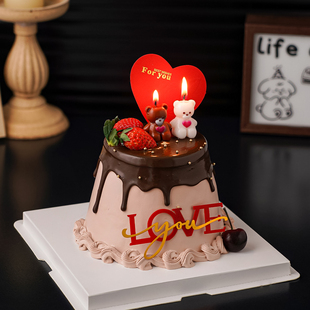 2.14情人节快乐蛋糕装饰浮雕玫瑰爱心卡片可爱情侣小熊蜡烛插件