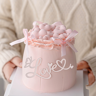 2.14情人节唯美蛋糕装 饰亚克力love插牌情侣告白爱心烘焙插件