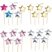 pu五角星烘焙生日快乐蛋糕装 饰插牌摆件牙签网红亮面星星甜品插件