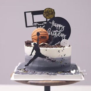 饰篮球男生男孩生日家居摆件甜品台装 打篮球运动烘焙蛋糕装 扮插件