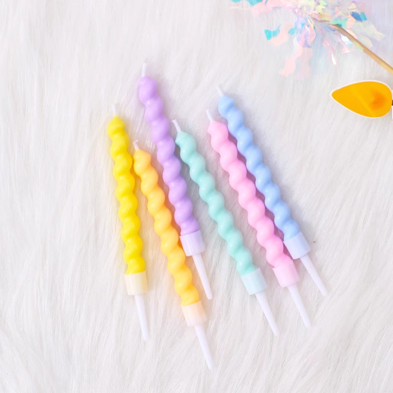 网红扭扭螺纹生日蜡烛蛋糕装饰彩色马卡龙螺旋蜡烛派对蜡烛装饰