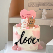 2.14情人节蛋糕装 饰可爱修狗情侣摆件2026亚克力love爱心告白卡片