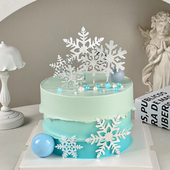 圣诞节雪花蛋糕装 饰冰雪公主亚克力白色雪花片插件插牌生日烘焙