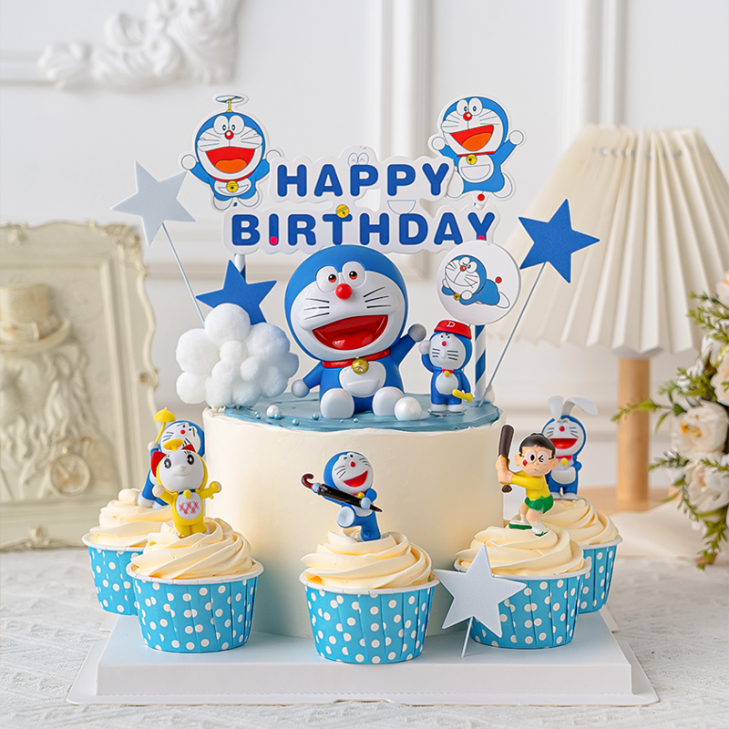 儿童蓝胖子小猫纸杯蛋糕