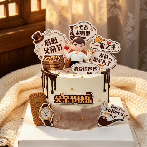 坐沙发软胶爸爸父亲节蛋糕装饰