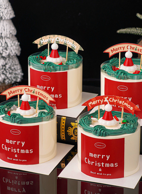 2026圣诞节快乐蛋糕装饰插牌Merry Christmas圣诞帽蜡烛贴纸插件