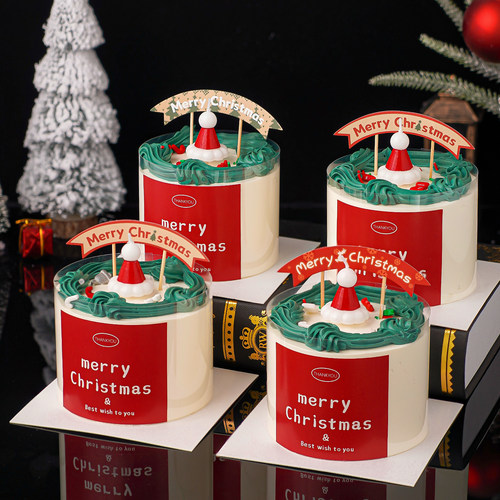 2026圣诞节快乐蛋糕装饰插牌Merry Christmas圣诞帽蜡烛贴纸插件