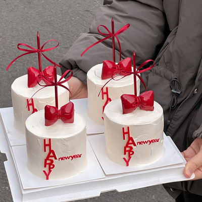跨年新年红色蝴蝶结蛋糕装饰