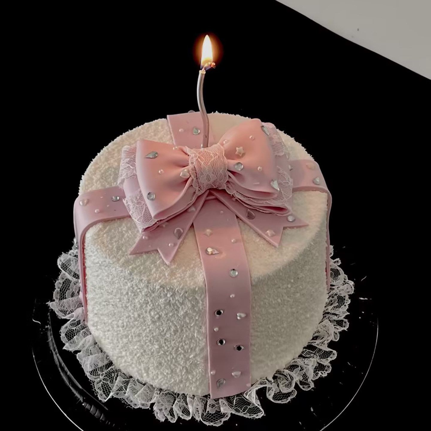 仙女蝴蝶结宝石水晶钻石蛋糕装饰女生生日派对蕾丝丝带甜品插件