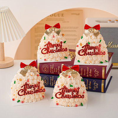 2026圣诞节许愿树造型蛋糕装饰Merry Christmas平安夜蝴蝶结插件