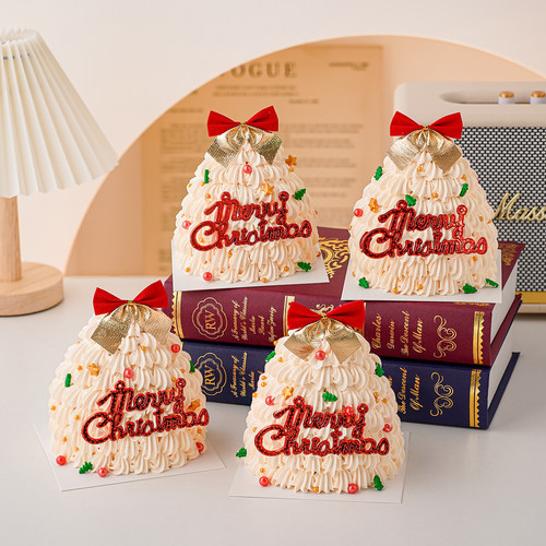 2026圣诞节许愿树造型蛋糕装饰Merry Christmas平安夜蝴蝶结插件