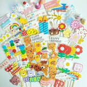 韩国ins风彩旗蛋糕装 饰插件HBD笑脸太阳花朵小熊爱心热卖 生日插牌