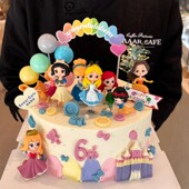 白雪贝尔艾莎公主城堡蛋糕装 饰摆件ins复古插旗儿童生日装 扮插件