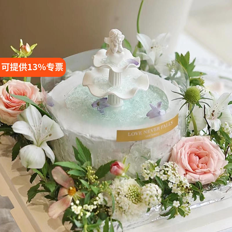 许愿池小天使生日蛋糕装饰摆件复古水柱喷泉硅胶模具翻糖巧克力模