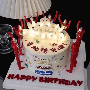 网红超人生日蛋糕装饰摆件生日快乐happybirthday字母灯甜品灯