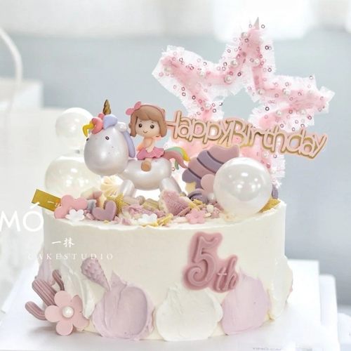 大头独角兽女孩蛋糕装饰摆件