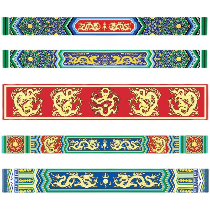 纹彩绘纸筑吊顶天复佛壁纸梁墙古建花古装茶楼酒店寺庙堂横梁壁画