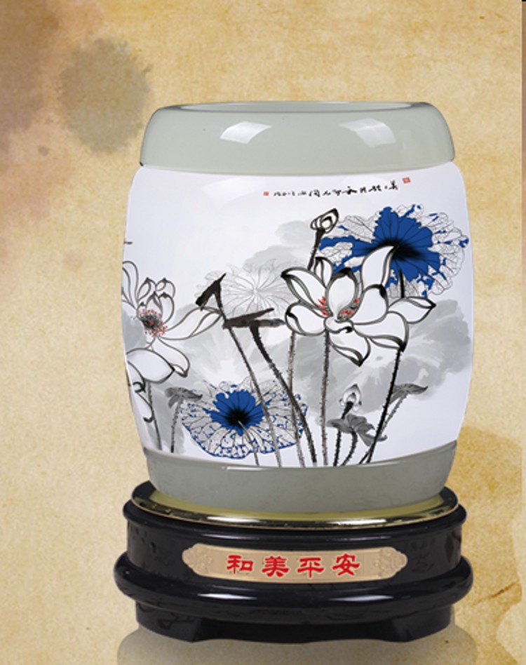 高档青花瓷和谐富贵旋转笔筒套装白玉+陶瓷商务企业社团活动礼品
