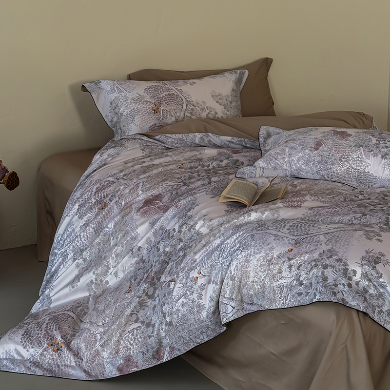 高端80支长绒棉印花四件套全棉床单床笠被套纯棉裸睡床上用品双人