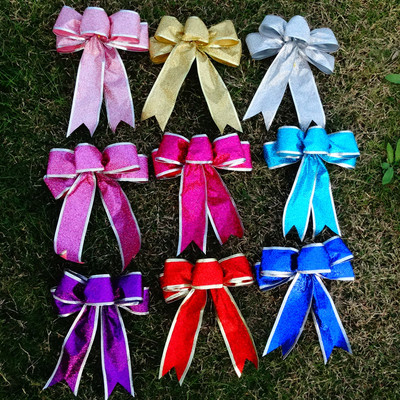 节日装饰品喜庆蝴蝶结圣诞树装饰手工蝴蝶结20CM红色葱粉礼盒饰品