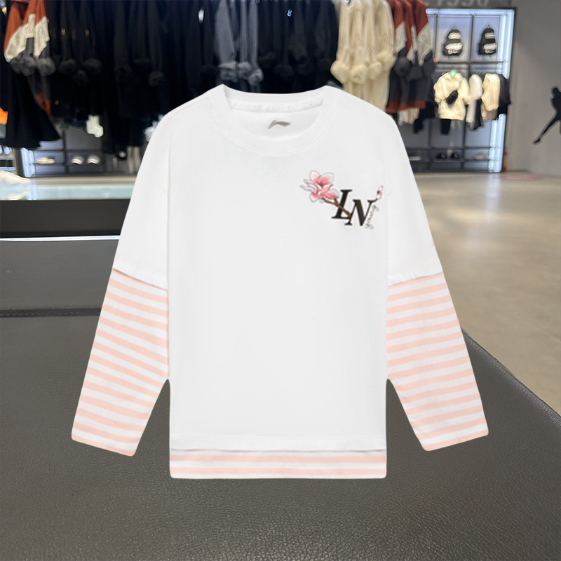 李宁童装长袖T恤女大童新款运动生活系列春宽松运动服YHSS018
