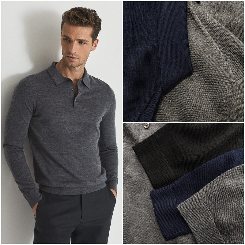 澳洲轻奢风S@ 精细澳洲美丽诺羊毛翻领百搭商务针织毛衣 男士5611