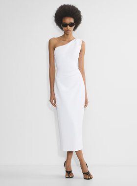 加拿大红牌 女款 单肩双层绉纱长款连衣裙 A448