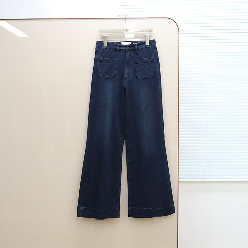 美式丹宁DJ 女款 深蓝洗水高腰阔腿牛仔裤 F586