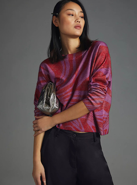 美系安@NTHR0 女款  100羊绒圆领提花落肩宽松针织衫 E519