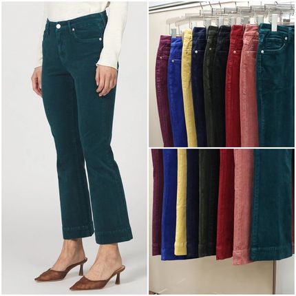 美式丹宁DJ 女款 复古细条绒中腰九分微喇牛仔裤