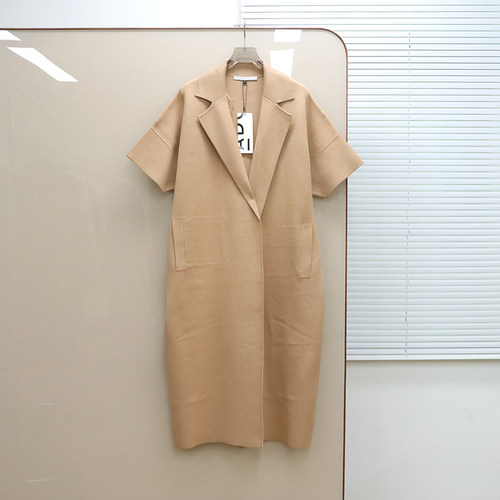 西班牙极简设计师 女款 翻领中长款OPEN短袖针织开衫外套 D952