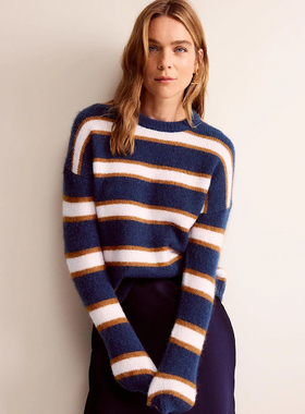 英伦BD 女款  马海毛羊毛混纺蓬松条纹落肩毛衣 C738