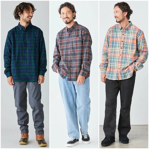美系百年户外LLB 男款 法兰绒深蓝格纹单口袋宽松长袖衬衫 C278