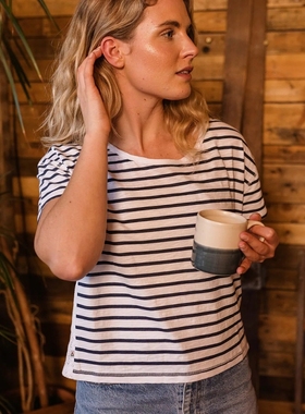 英伦户外山系PSG 女款 圆领构造拼接条纹T恤 B216