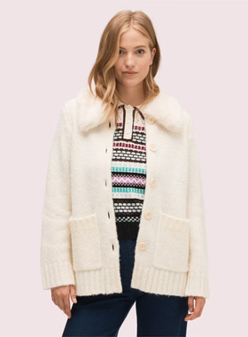 美系甜心KS 女款 羊毛混纺毛绒领针织开衫 E819