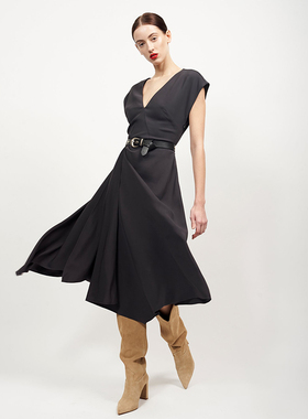 美系轻奢EQ 女款  V领褶皱连衣裙 B861