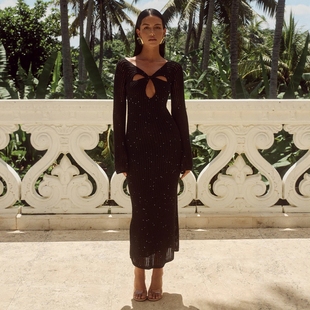 A346 度假风亮片交叉钩编镂空针织连衣裙 澳洲小众RTL 女款