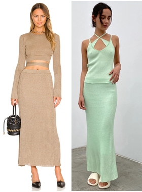 澳洲小众设计师HG  女款 松紧腰罗纹针织半裙 A257