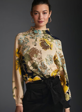 美系安@NTHR0 女款  波西米亚风半高领提花针织衫 E568