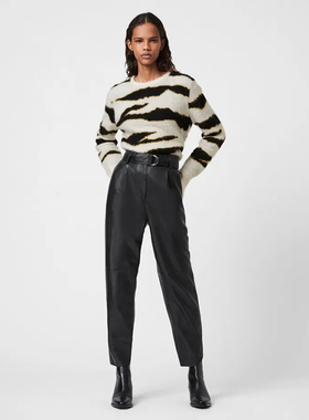 英伦ALL 女款 羊毛羊驼毛混纺圆领提花宽松针织衫 D126