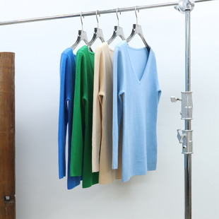 针织衫 100开司米山羊绒V领长袖 E120 女款 面料控入