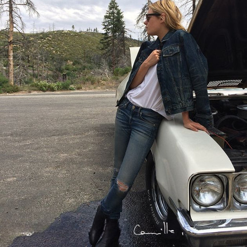 美系新锐RB 女款 蓝色洗水SKINNY磨破修身牛仔裤 A495