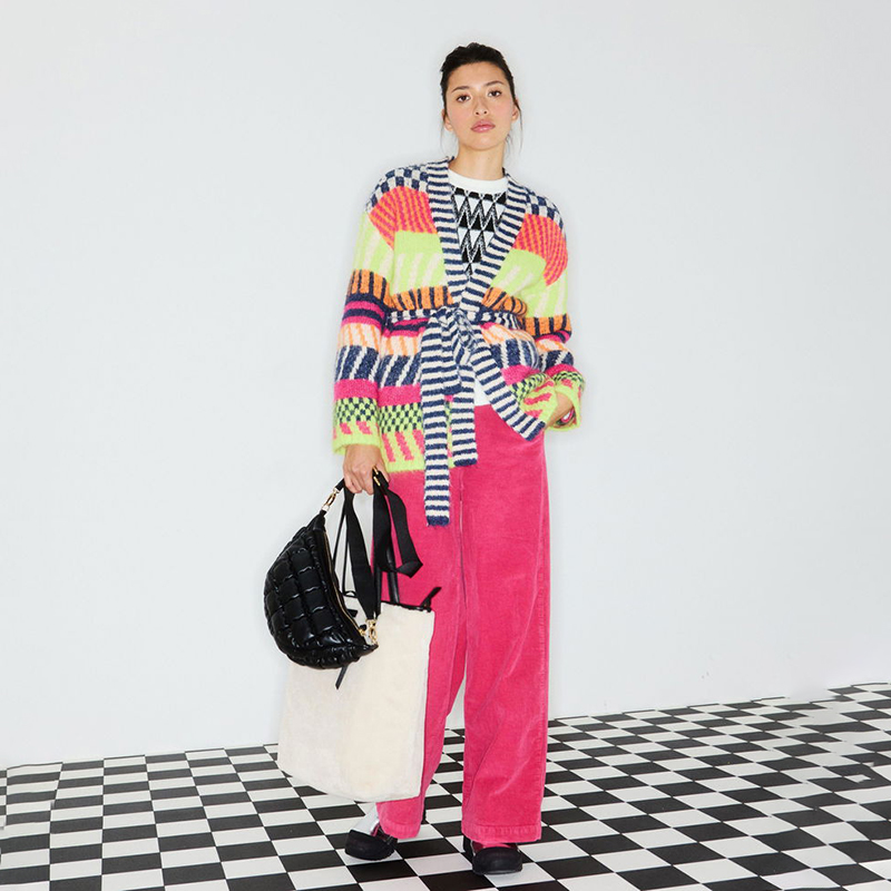 英伦美学OB 女款 拼色条纹蓬松针织开衫 D581