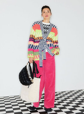 英伦美学OB 女款 拼色条纹蓬松针织开衫 D581