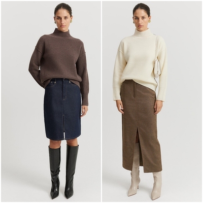 澳洲轻奢C0UNTRY 女款 100美利奴羊毛半高领罗纹落肩针织衫 E014