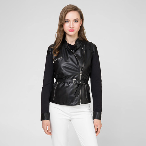 意大利轻奢PK0撤柜 女款 机车款斜拉链拼接羊皮皮革外套 E433