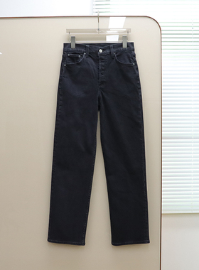 加拿大红牌DF 女款  黑色洗水高腰直筒牛仔裤 D569