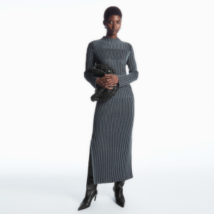 6310 条纹拼接半高领针织连衣裙 北欧风CS 女款