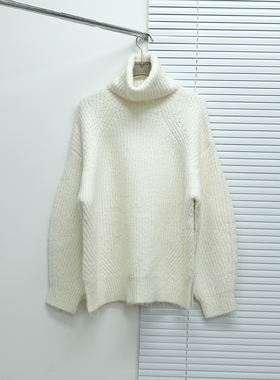 美系SD 女款 蓬松落肩袖廓形高领毛衣 7433