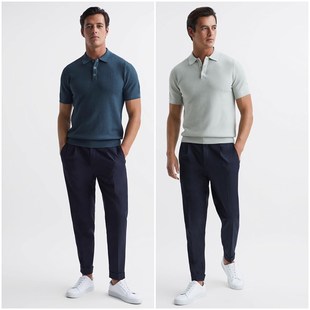 针织上衣 按扣纹理翻领短袖 9002 男款 英伦简约RS